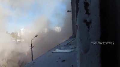 POV: terrifying moment, Russian tank fires a shell directly at a person filming in a high window.