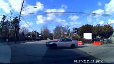 Idiot thinks he doesn’t have to yield to oncoming traffic. (Warning Language)