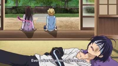 Yato and Bishamon having a few drinks and an intimate moment [Noragami]