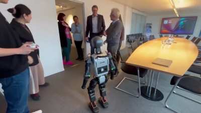 How fast the Booster T1 humanoid rises up after being pushed over