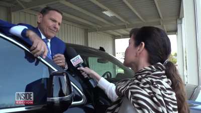 Televangelist Kenneth Copeland (who was present at Trump's Easter dinner on April 16, 2025) getting in a reporter's face when questioned about something he said