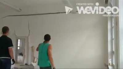 Polish man intimidates wall into falling down