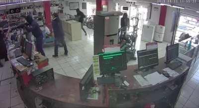 Security guard with massive testicles wins gunfights against multiple armed robbers
