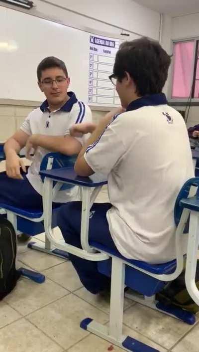Me and my classmate playing in our first year of high school(2019)