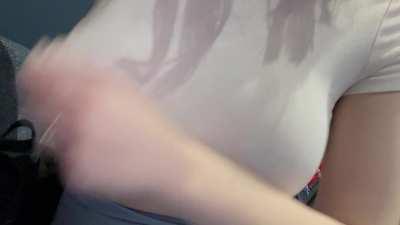 Flashing my natural milkers at the bowling alley [GIF]