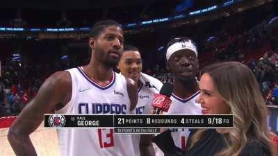 [highlight] Paul George doesn’t need to answer post game questions as he has his BFF Reggie Big Government Jackson and Brandon Boston Jr chime in instead.