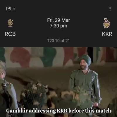 Gautam Gambhir addressing KKR team before the match against RCB