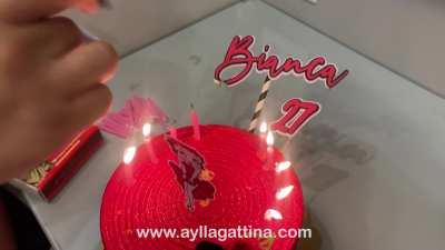 It's my sister's birthday but the one who gets the gift is our white slave bitch!