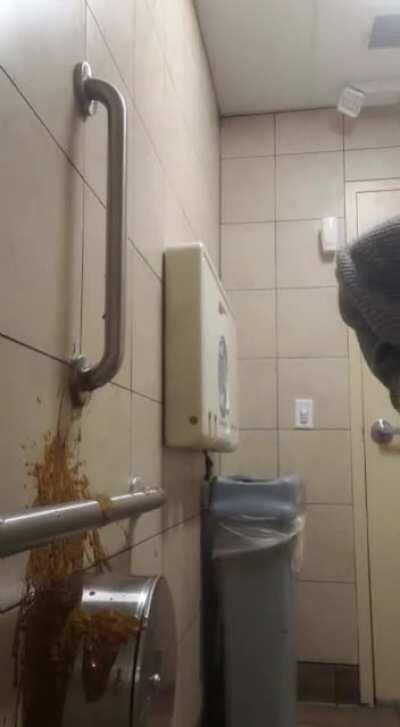 She is the reason walls are brown in the bathroom