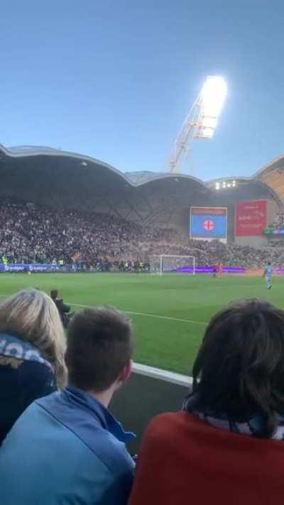 Australian soccer fans ‘OSM’ storming the pitch and throwing a bucket at the opposition goalkeeper last night, leaving him with a concussion and multiple stitches. (Melbourne Victory vs Melbourne City)