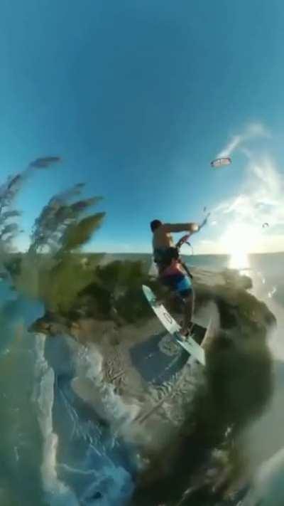 Guy jumps over an island