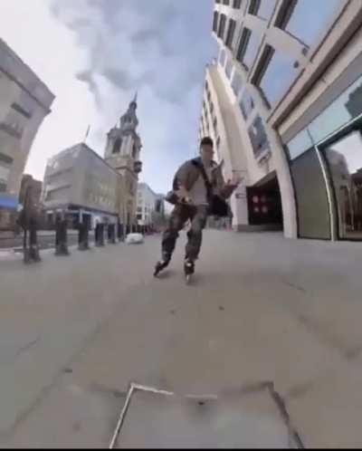 Entitled Bicyclist Rollerblades On Sidewalk Touching Cars