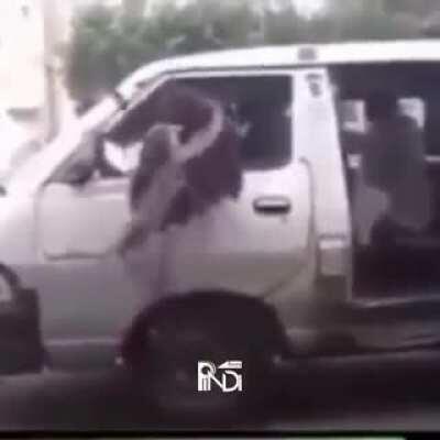 trying to sit in van