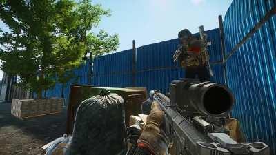 my friend was trying to see the enemy.