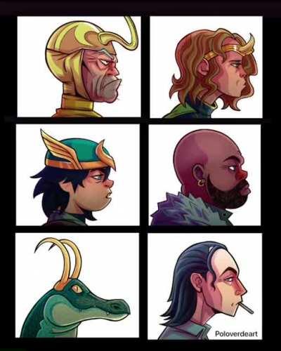 Loki variants in the style of Gorillaz 