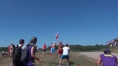 The speed of this Volkswagen Rally car at the 2014 WRC in Poland.