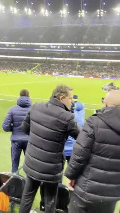Paratici and Hitchen celebrating at the end of the game with fans
