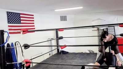 Kisa Kicks wrestling ballbusting and face sitting on CJ. Links on profile to full video 👢💥🍒🍆💦😍