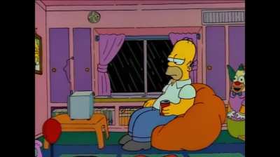 Since we're posting Simpsons rain... Homer cosy on a rainy night