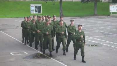 Russian army marching, but wait there's a twist.