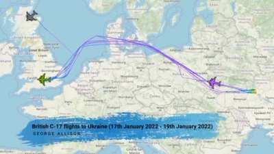 Here's a time-lapse of all of the United Kingdom to Ukraine weapons airlift flights from the morning of the 17th of January to this moment.