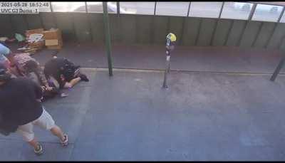 Homeless man assaults a female police officer.