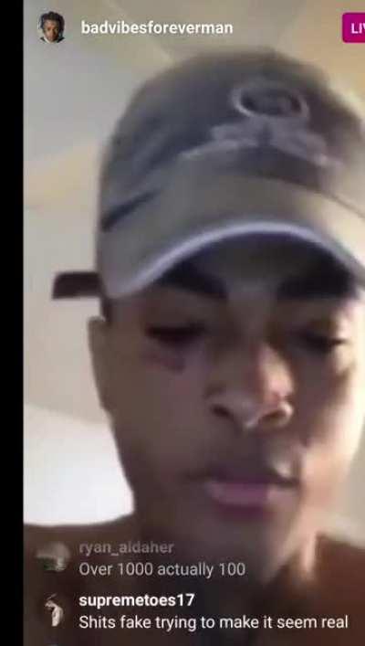 Hey guys this scumbag on ig is playing x's old streams w falling down edited in the background claiming hes alive please go and report him @/badvibesforeverman