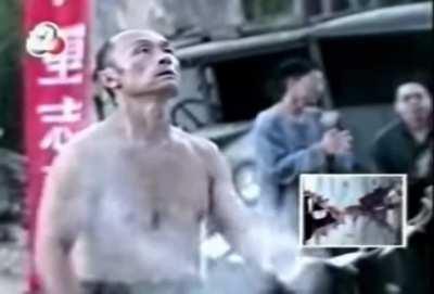 Man catching the falling tree.