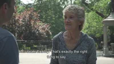 These people have been brainwashed to the point that they don't even know the reason why they're still wearing a mask outside...