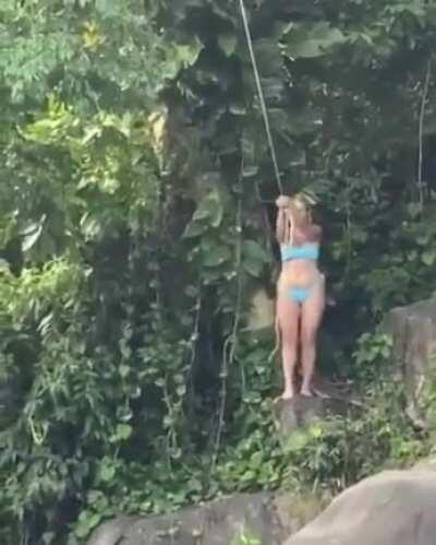 Swinging from a rope over rocks when you don’t have the strength to hold up your own body weight NSFW INJURY