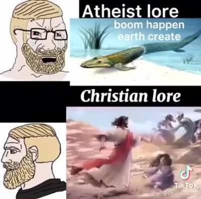 Virgin Atheist lore vs. Chad Christian lore