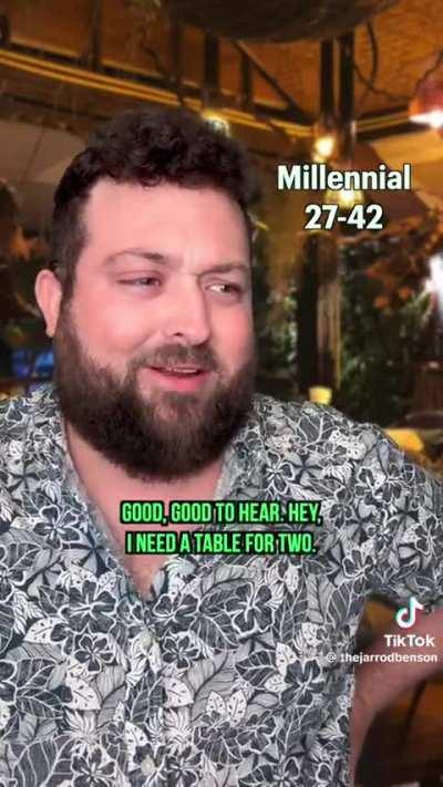 Different generations, asking for a table