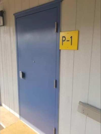 I saw someone else put the intro to his theme over this door but I thought muffled fighting audio would be much funnier