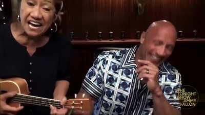 The Rock&rsquo;s mom crashes his interview and it is so adorable