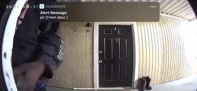 This degenerate whose been eyeing my wife for a few months ejaculated on her front door when he noticed I left after a visit.