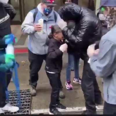 9 year old girl got maced in the face by cop at Seattle protests