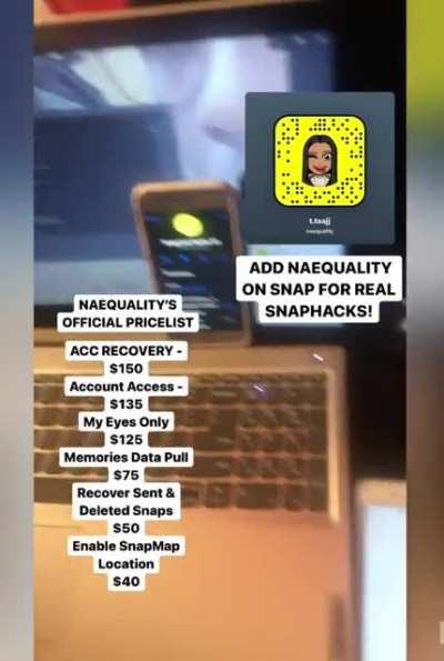 hit @naequality on snap to order any hacks for social medai like account access, account recovery, my eyes only hacks & more! Group Link In Comments below
