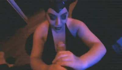 Grabbing her by the horns and fucking his doll 's mouth