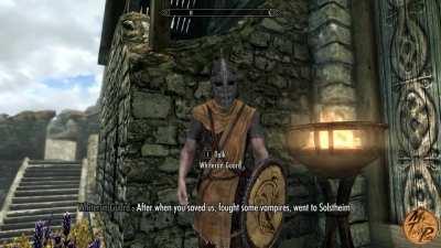 No sir.. Thank you.. For keeping me company , for saving me from depression, for being my refuge, for all the amazing moments in an amazing world.. THANK YOU.. ( Whiterun guard emotional message for Skyrim 10th anniversary..)