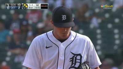 Beau Burrows yeets his lunch all over the mound at Comerica Park.