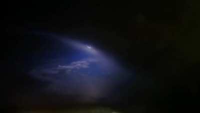 u/skyth2k1's aerial lightning show with lights slowed down, lights seem to be above lower cloud layers