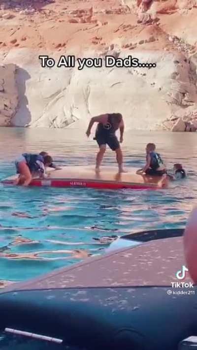 Sometimes a father must assert his dominance by showing his strength and reflexes