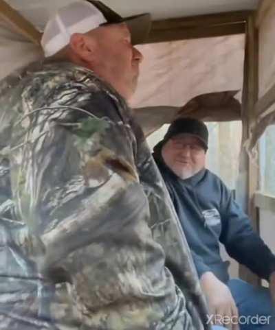Guy sprays fart spray in a deer blind