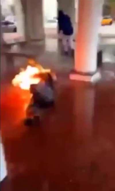 Rioter attempts to set fire backfire