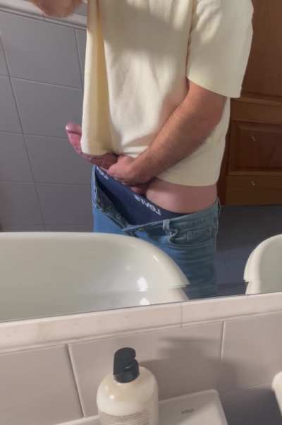 Showing it in the office bathroom 