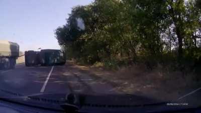 Driver reacts calmly to a tight situation