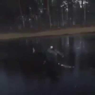 Playing golf on a frozen lake