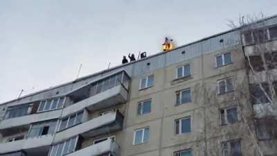 Jumping into a pile of snow