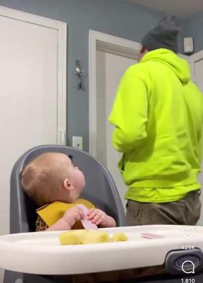 Wife welcomes her husband home with an adorable surprise