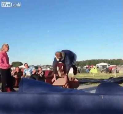 Hitting the table you're standing on with a chair